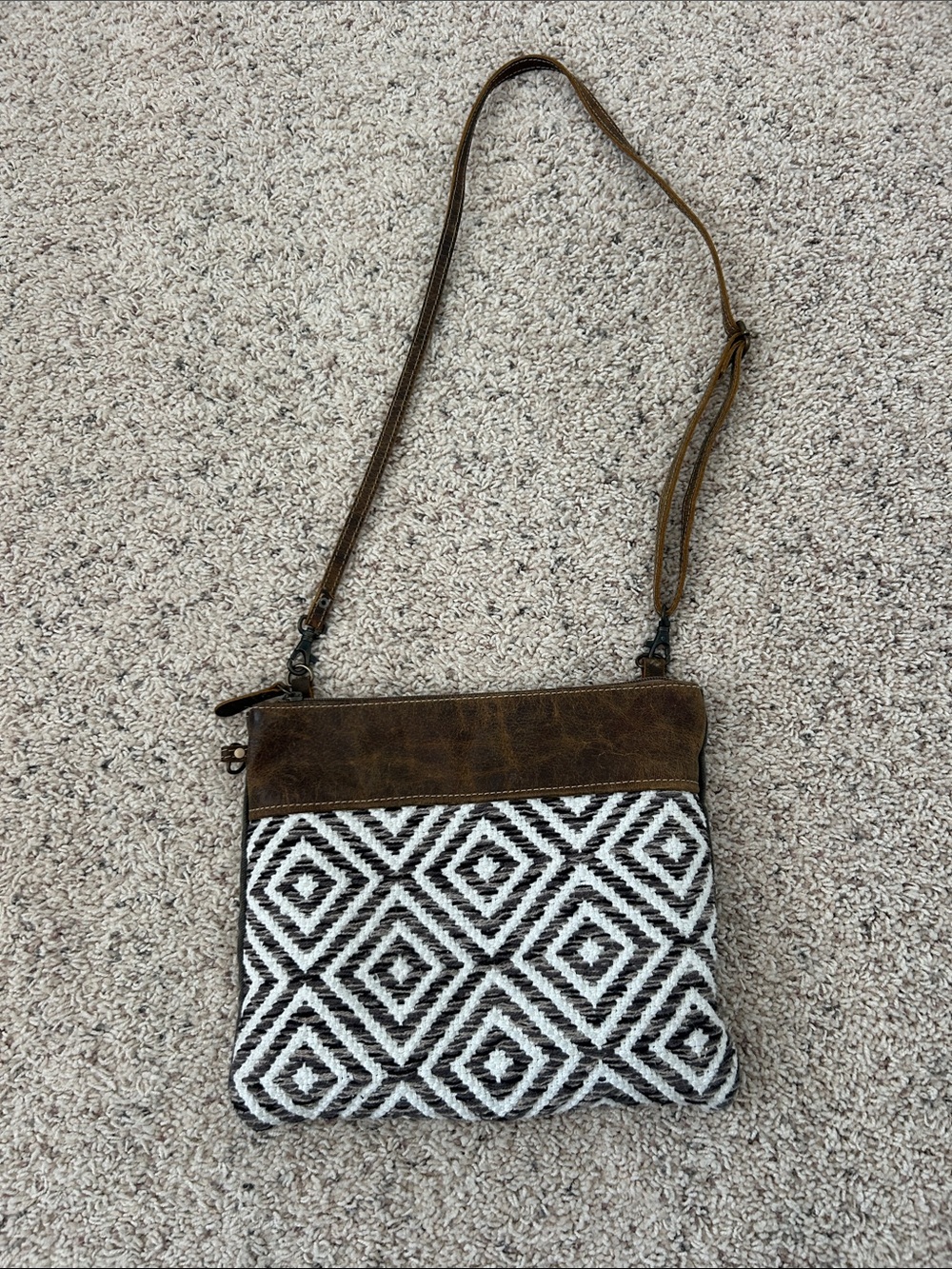Myra Bag Brown and White Geometric Crossbody